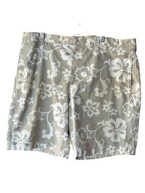 Islander 42 Floral Beige & White Mens Casual Shorts Button Closure Lightweight